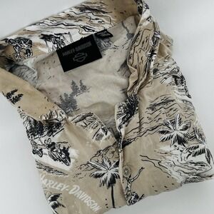 Harley Davidson Shirt‎ Men's XL Hawaiian Motorcycle Aloha Palm Trees Rayon Surf